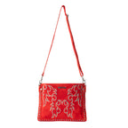Myra Texas Rose Embroidered Leather Sling Bag for Women â€“ Suede Finish with Silver Studded Detail