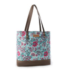 Myra Pinkpaisley upcycled canvas Tote Bag for Women in pink with leather detail