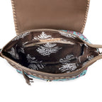 Myra Lagoon Lily upcycled canvas Bag for Women in blue with leather and weaved flap