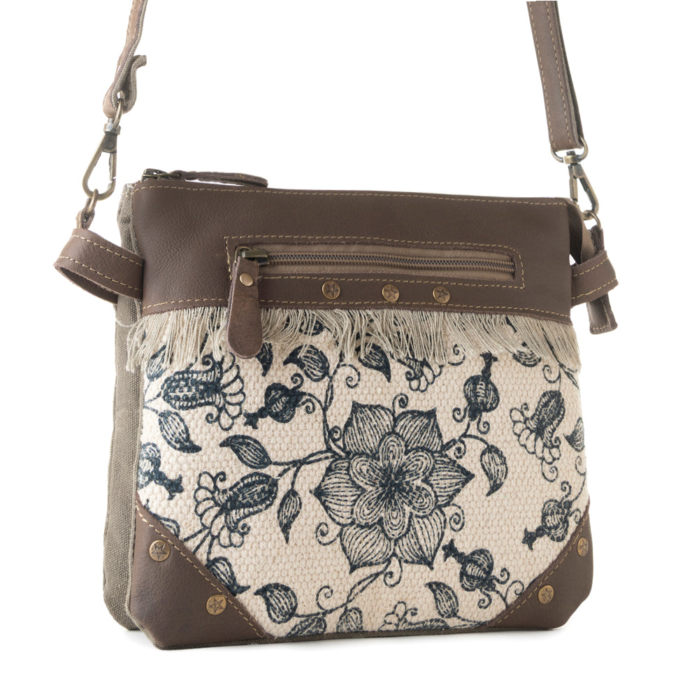 Myra Inkwild Vintage Crossbody Bag for Women in ivory with fringe detail