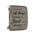 Myra Graceword Western Bible Cover in olive with flap closure and leather detail