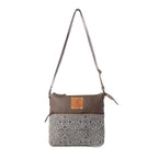 Myra Wildprint Trail Vintage Crossbody Bag for Women in olive with tile detail
