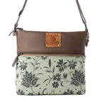 Myra Wildprint Trail upcycled canvas crossbody Bag for Women in sage with floral detail