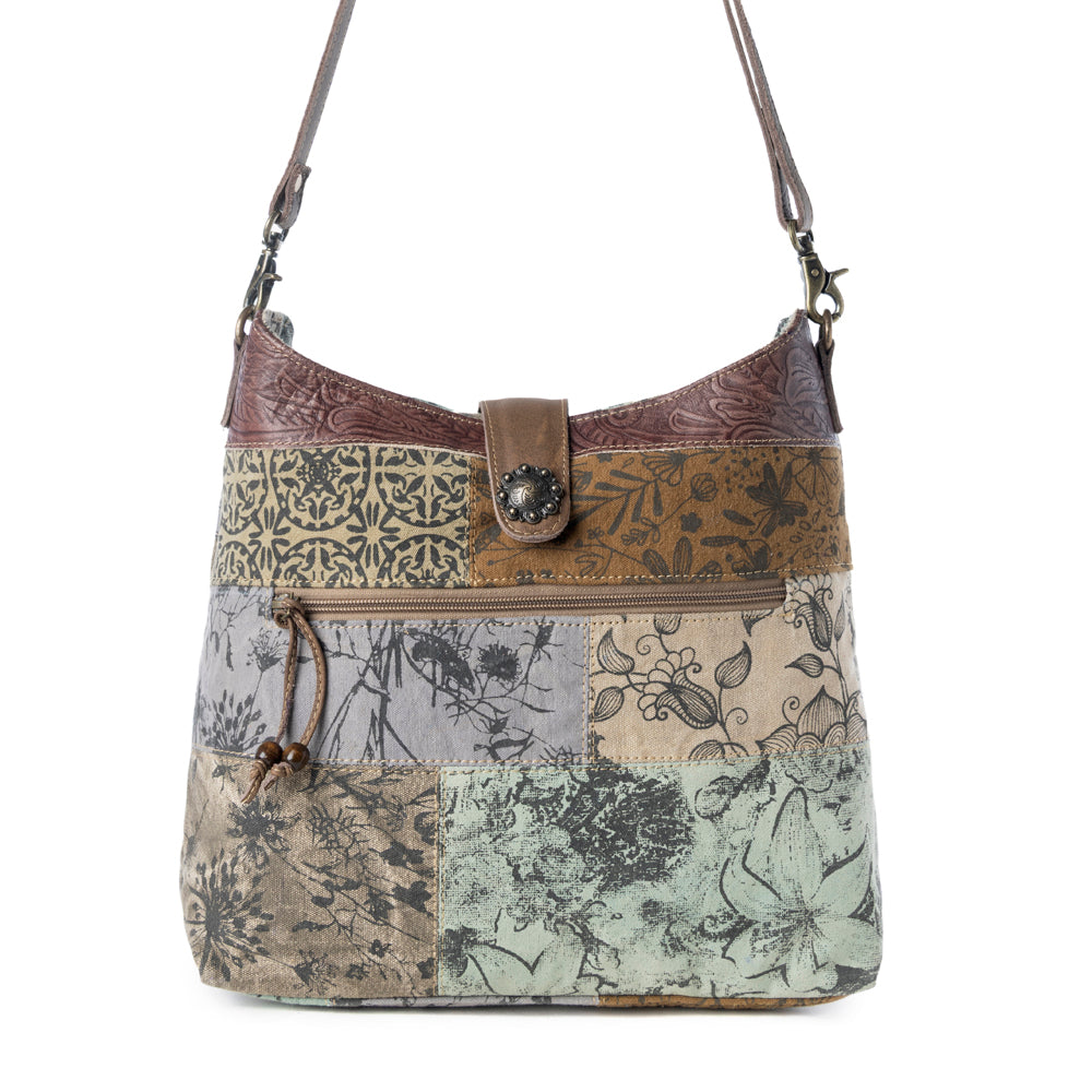 Myra Sageweave Vintage Shoulder Bag for Women in sage with patch detail
