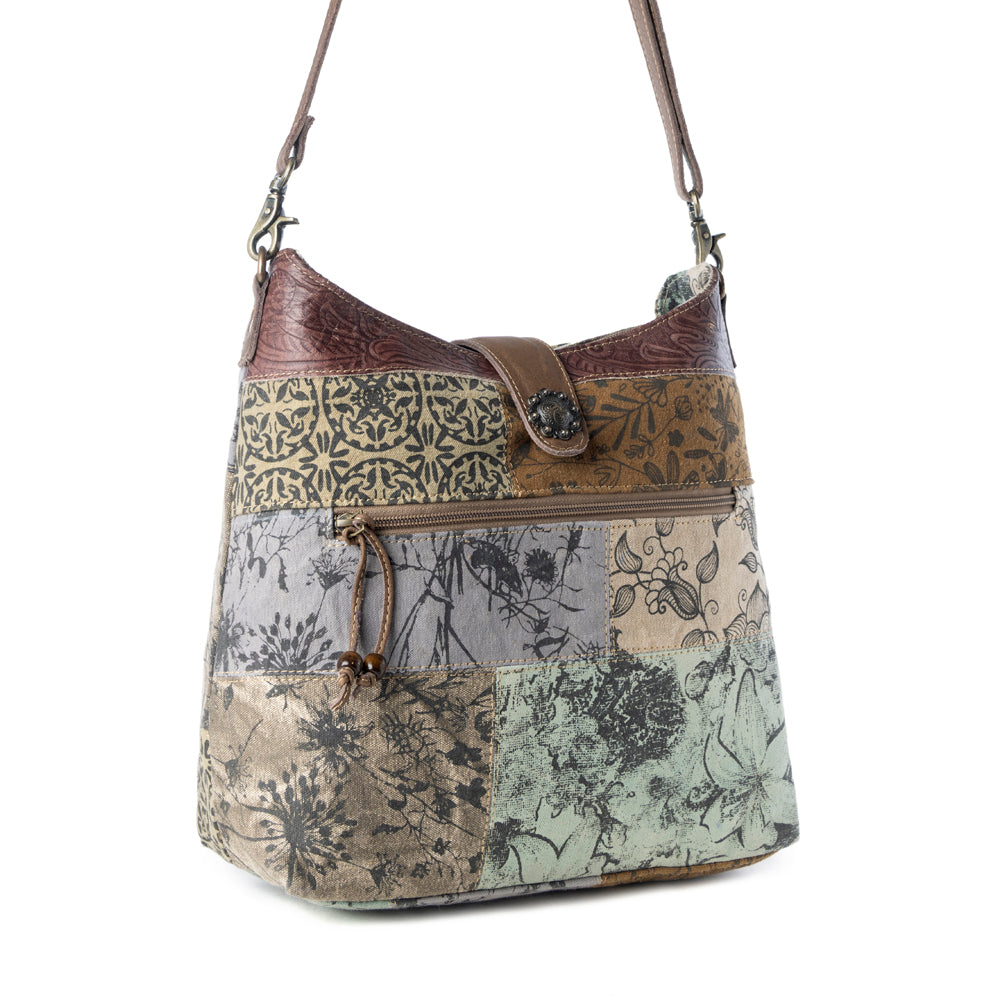 Myra Sageweave Vintage Shoulder Bag for Women in sage with patch detail