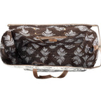 Myra Wildfern Hide Western Weekender Bag for Women in ivory with hairon detail