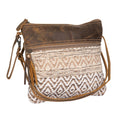 Myra Contentent Aztec Sling Bag for Women – Patterned Canvas, Brown Leather Trim, Crossbody for Everyday Western Look
