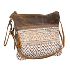 Myra Contentent Aztec Sling Bag for Women – Patterned Canvas, Brown Leather Trim, Crossbody for Everyday Western Look