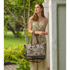 Myra Mystique Canvas Leather Messenger Bag - Dual Strap Floral Satchel with Vintage Print and Adjustable Crossbody Design