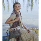 Myra Blue Isle Embossed Leather Crossbody Bag for Women Small Size Western Sling with Hairon Accents