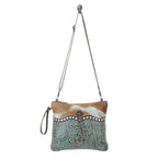 Myra Blue Isle Embossed Leather Crossbody Bag for Women Small Size Western Sling with Hairon Accents