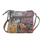 Myra La Fleur Patchwork Crossbody Bag â€“ Floral Canvas Panels, Brown Leather Accents, Boho Cowgirl Everyday Purse