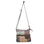Myra La Fleur Patchwork Crossbody Bag â€“ Floral Canvas Panels, Brown Leather Accents, Boho Cowgirl Everyday Purse
