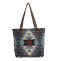 Myra Polos Aztec Canvas Tote for Women â€“ Tribal Print Body with Dual Leather Handles for Everyday Western Style