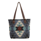 Myra Polos Aztec Canvas Tote for Women â€“ Tribal Print Body with Dual Leather Handles for Everyday Western Style