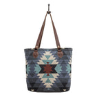 Myra Polos Aztec Canvas Tote for Women â€“ Tribal Print Body with Dual Leather Handles for Everyday Western Style