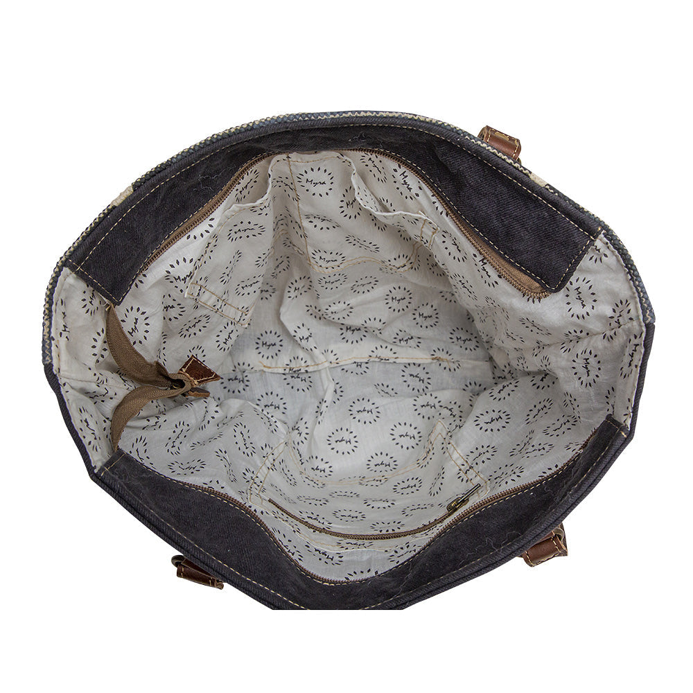 Myra Polos Aztec Canvas Tote for Women â€“ Tribal Print Body with Dual Leather Handles for Everyday Western Style