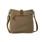 Myra Sand Weaver Shoulder Bag for Women â€“ Rustic Brown Leather, Jacquard Geometric Print, Turquoise Stone Snap for Ranch Chic