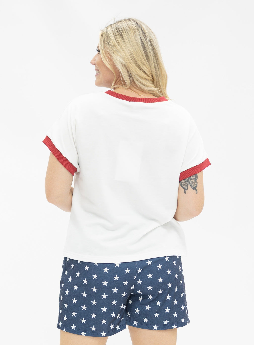 Sequin "USA" on White Top