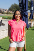The Nicole V-Neck Top, Neon Pink