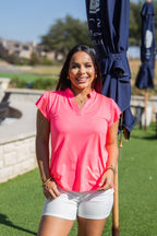 The Nicole V-Neck Top, Neon Pink