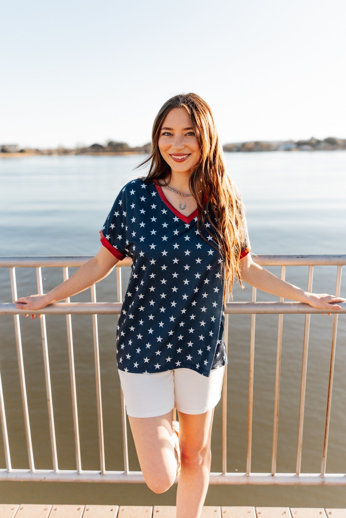 Blue and White Stars V-Neck Top