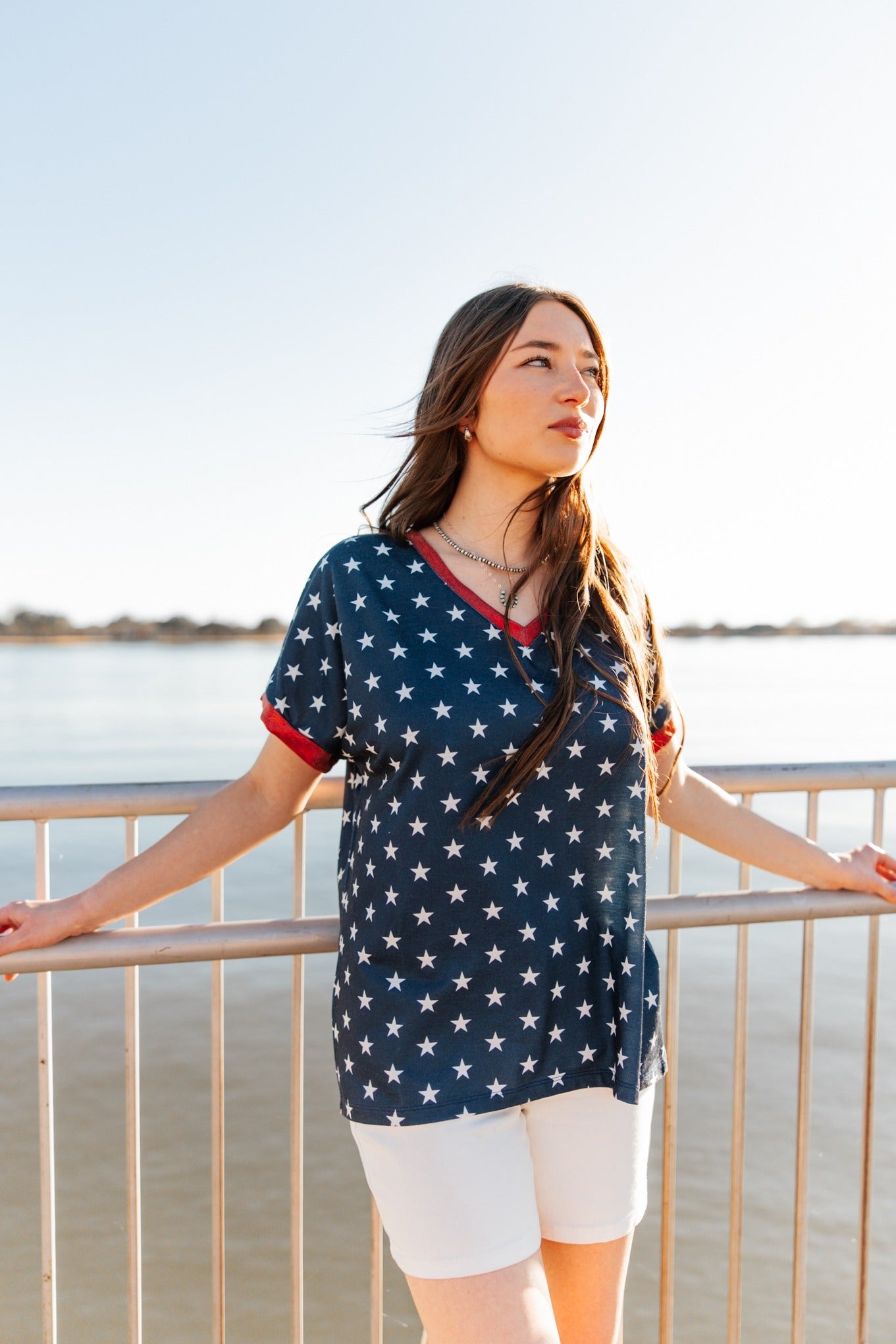 Blue and White Stars V-Neck Top