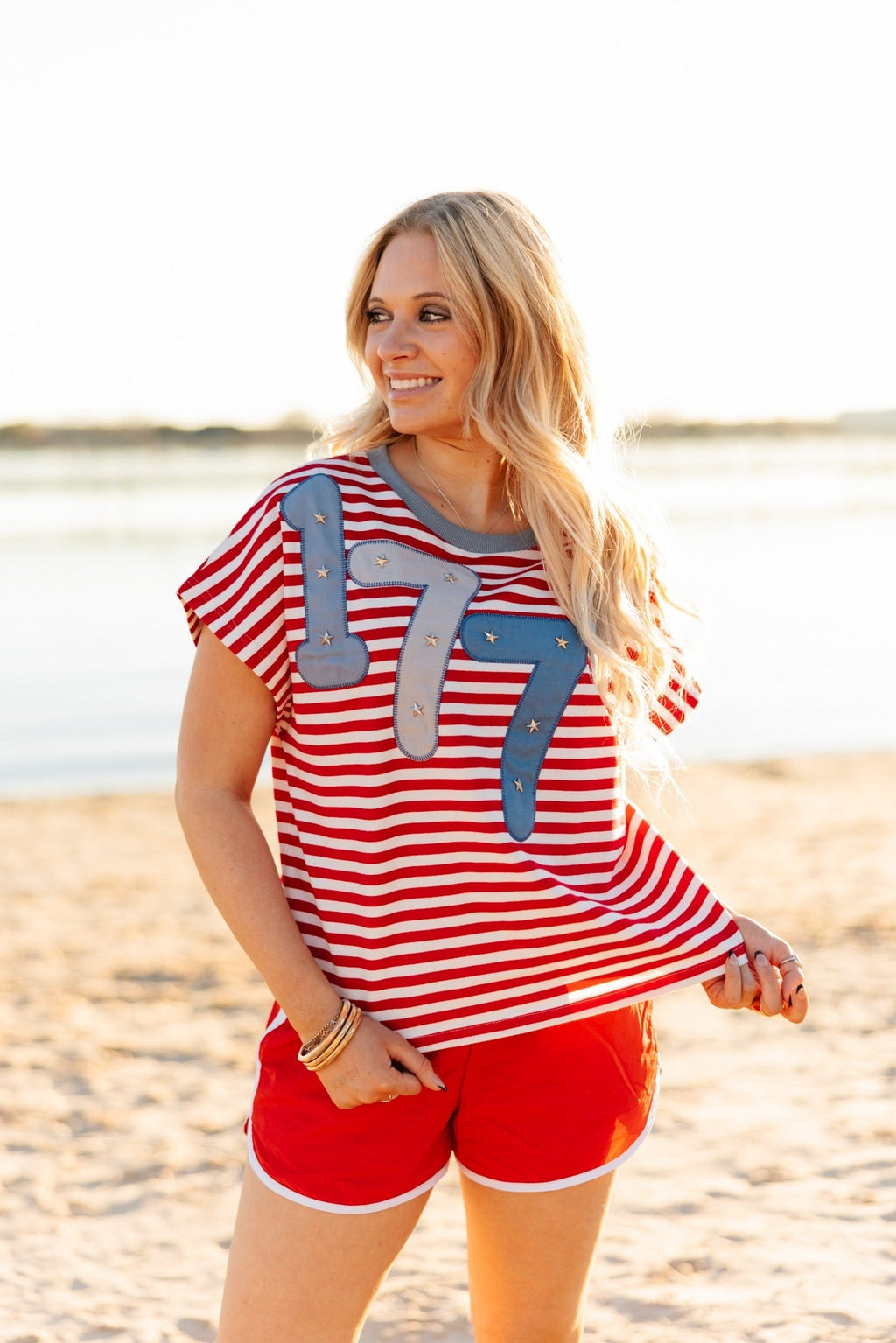 1776 on a Short Sleeve Stripe Top