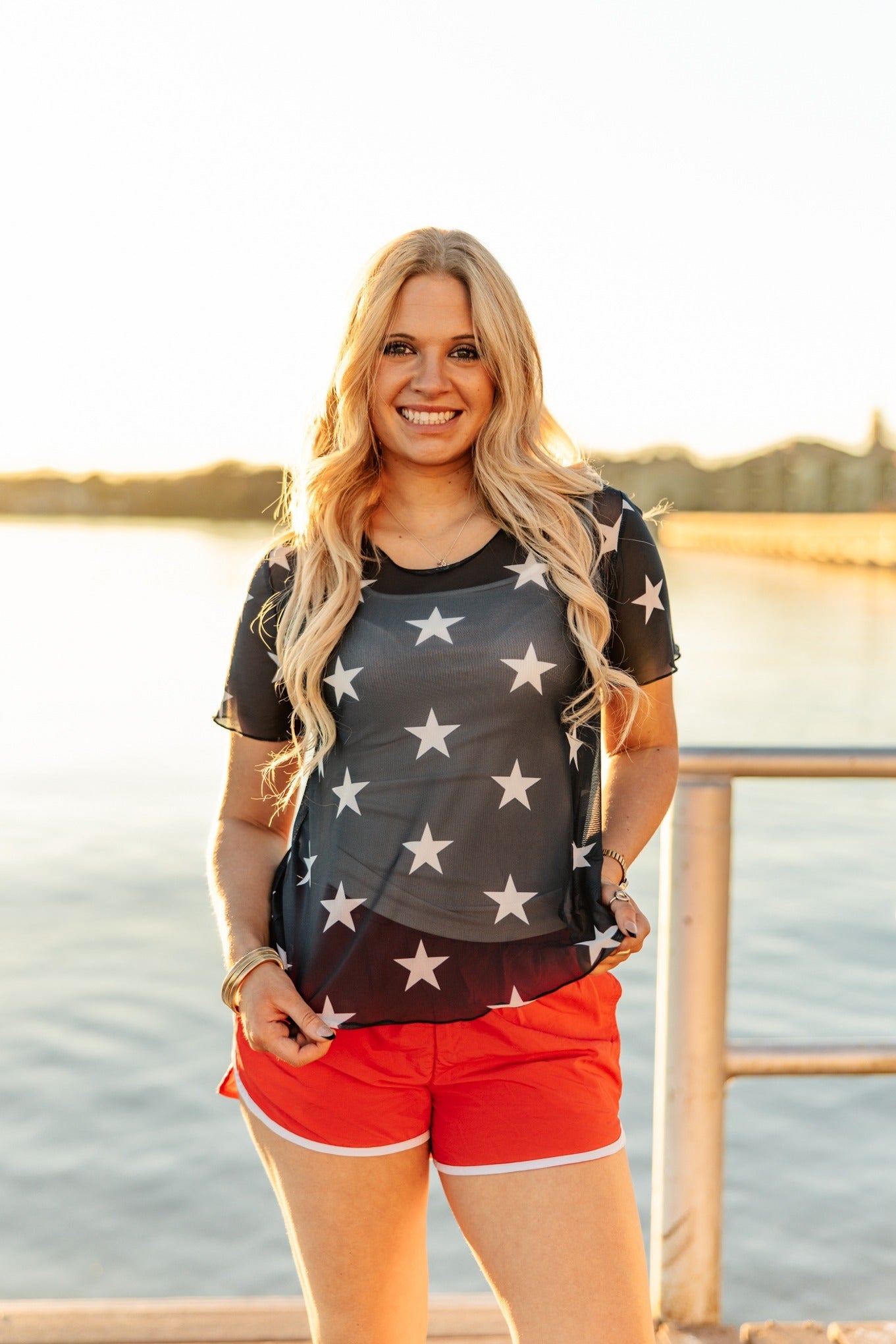 Mesh Short-Sleeve Top, Navy