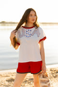 Sequin "USA" on White Top