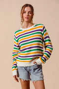 SO ME Mardi Gras stripe knit sweater top with colorful festive stripes and cozy knit fabric