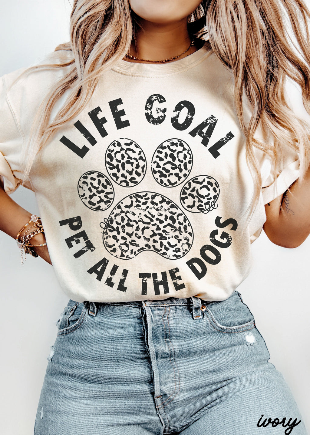 Pet All The Dogs Leopard Paw Graphic T-Shirt