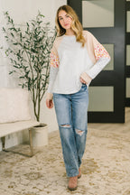 Mixed Print Long Sleeve Top – French Terry Raglan Sweatshirt