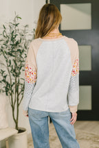 Mixed Print Long Sleeve Top – French Terry Raglan Sweatshirt
