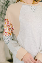 Mixed Print Long Sleeve Top – French Terry Raglan Sweatshirt