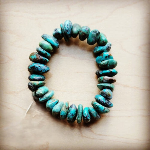 Chunky natural turquoise stretch bracelet with large raw stones in varied shapes and sizes, Western boho statement jewelry piece