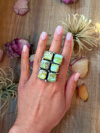 Handmade Navajo adjustable ring stamped BJA. 6 natural Palomino turquoise stones set in 925 sterling silver by New Mexico silversmith Boyd Ashley.