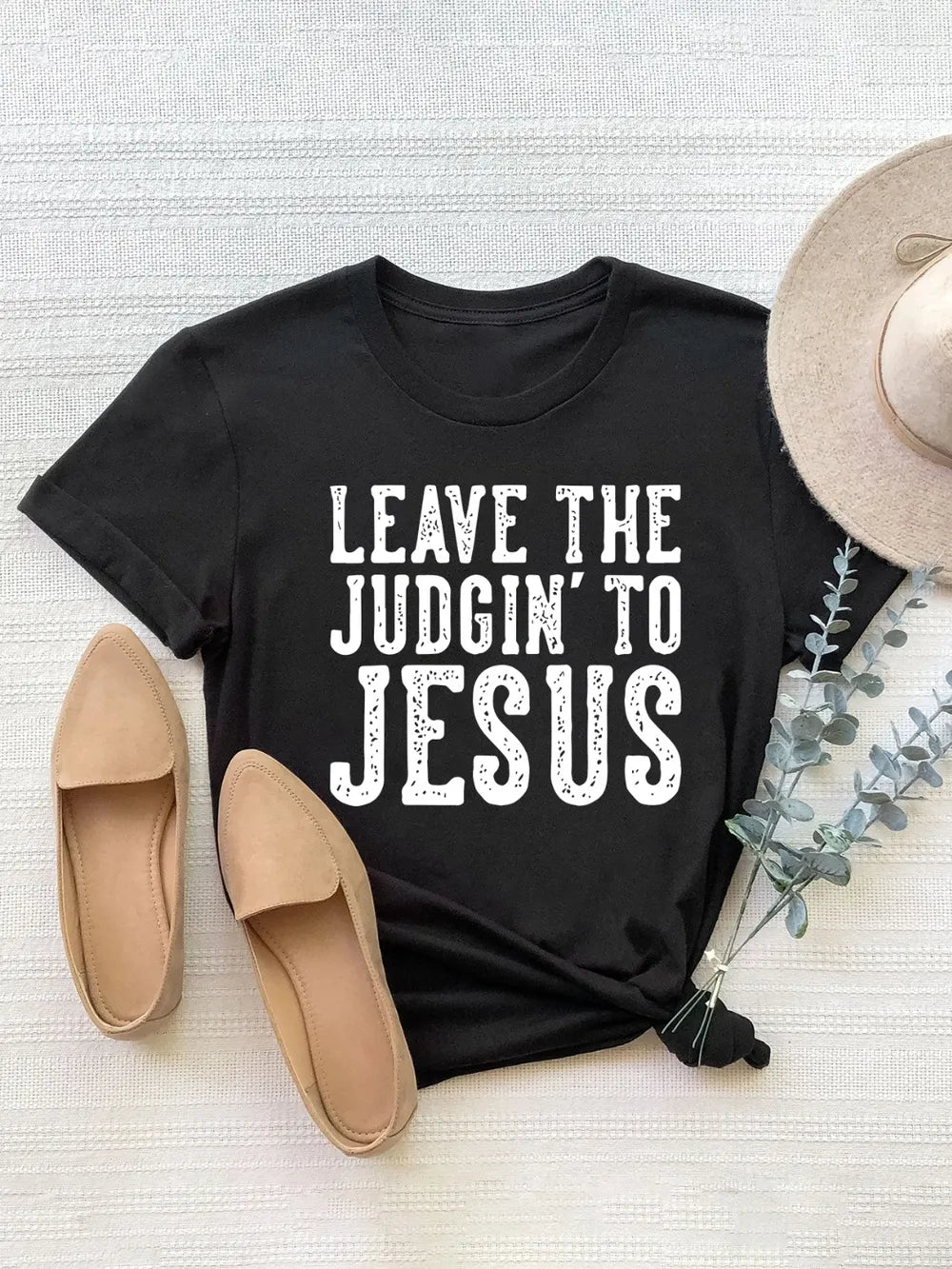 black leave the judgin' to jesus t-shirt for women