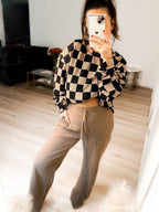 Checkered Corded Crew Sweater Set