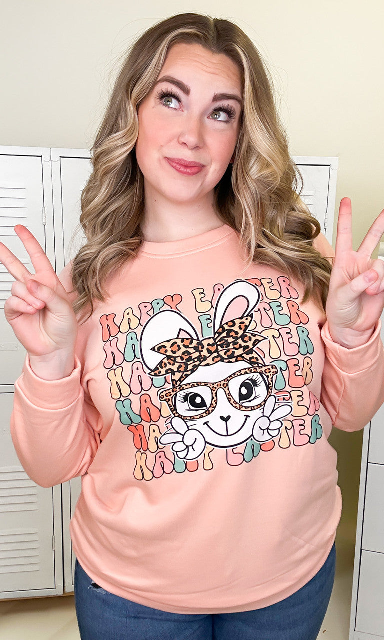 Leopard Happy Easter Bunny Adult Graphic Sweatshirt