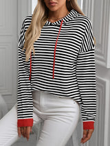 Striped Long Sleeve Hooded Knit Top