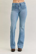 Women’s Judy Blue mid-rise bootcut jeans in stretch denim, classic everyday western casual fit, flattering leg silhouette for denim outfits.