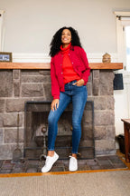 Women’s Judy Blue washed thermal skinny jeans in stretch denim, soft textured knit-backed fabric, all-day comfort, curve-hugging fit for casual and western everyday outfits.