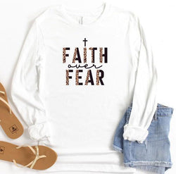 Leopard Faith Over Fear Long Sleeve Tee - Soaring Eagle Boutique