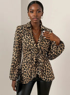 Women’s leopard print long sleeve blouse with front tie detail, lightweight retro western casual top for denim, skirts, and everyday outfits.