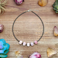 Pink opal necklace with sterling silver pearls 16 inch layering necklace