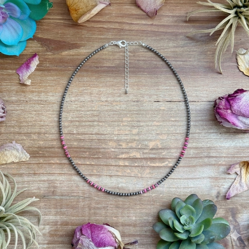 Bright pink faceted opal bead necklace with sterling silver clasp handmade western jewelry by The Bijoux FAB.