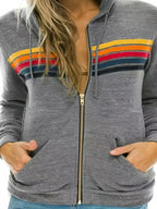 Gray zip hoodie with retro truck-style stripes. Cozy, casual, and effortless with denim, boots, sneakers, and everyday throwback fits.