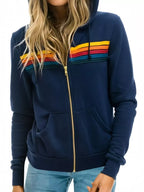 Navy zip hoodie with retro striped detailing. Cool throwback country layer perfect for denim, boots, vests, trucker caps, and casual fits.