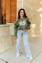 Rooster Sequin V-neck Graphic Sweatshirt